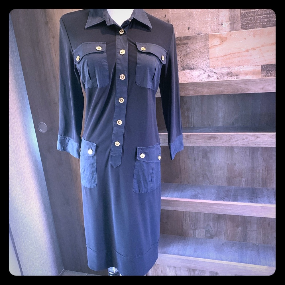Lauren Ralph Lauren black dress gold buttons sz 8